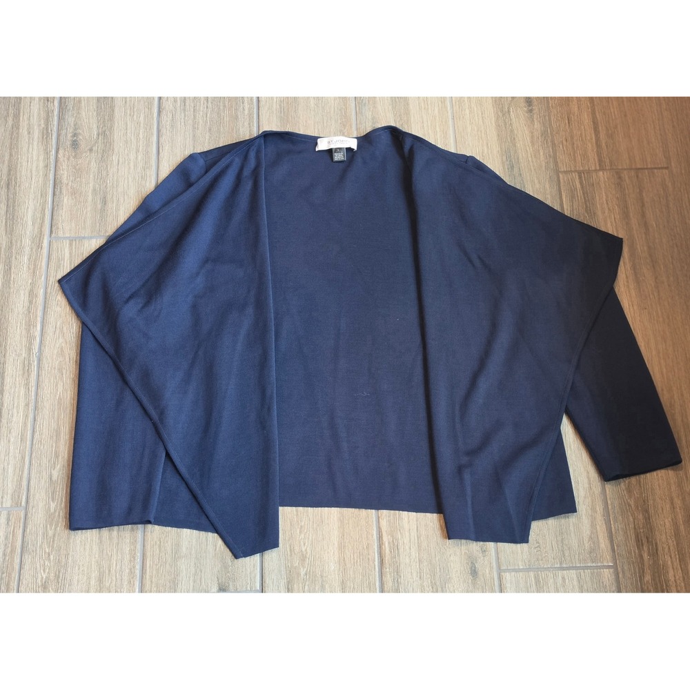 St John Collection Navy Blue Knit Asymmetrical Wrap Front Cardigan Sweater L - Picture 5 of 5